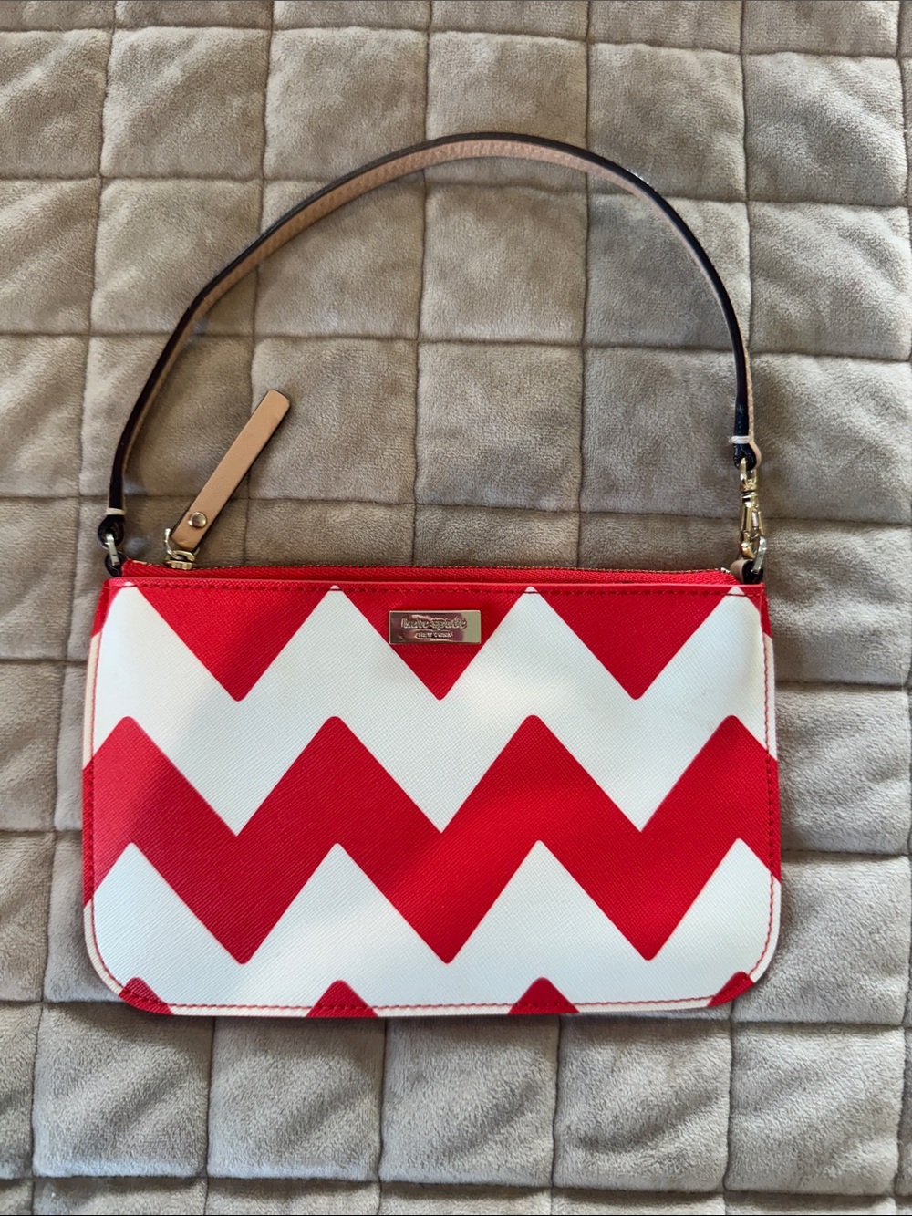 Kate Orange/Red & White Chevron Wristlet
